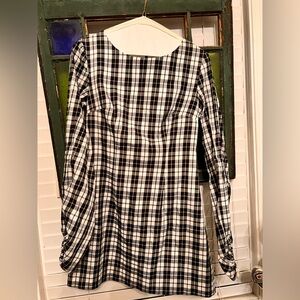 Finders Keepers Monochrome Plaid Long Sleeve Dress